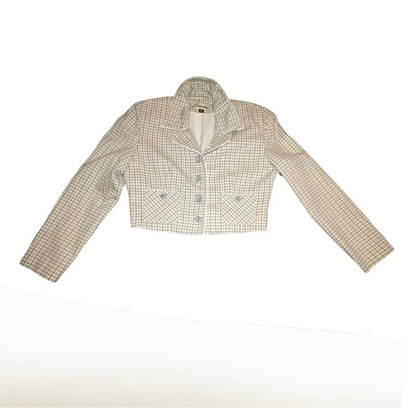 VTG Barami Women's Cropped Blazer Purple & Green Houndstooth Wool Blend Size 8 - Picture 1 of 3